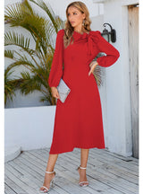 Long Sleeve Round Neck Bow Dress