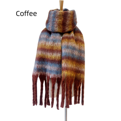 Thickened Thick Fringed Striped Scarf