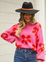 Printed Pullover Flower Sweater