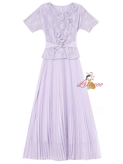 Pink Short Sleeve 3D Flower Mother Of The Bride Dress