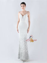 Spaghetti Straps Mermaid Sequins Prom Dress