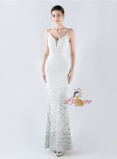 Spaghetti Straps Mermaid Sequins Prom Dress