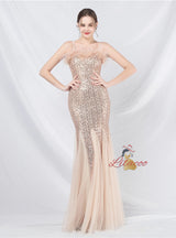 Tulle Sequins Spaghetti Straps Prom Dress