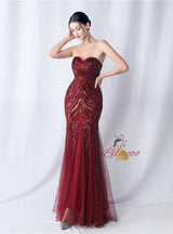 Strapless Tulle Sequins Prom Dress