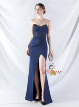 Memraid Strapless Pleats Beading Split Prom Dress