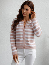 Single Breasted Striped Cardigan Sweater