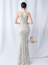 Halter Mermaid Sequins Feather Prom Dress