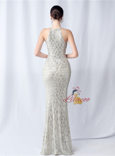 Halter Mermaid Sequins Feather Prom Dress