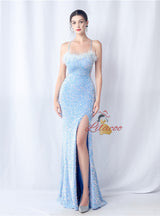 Mermaid Sequins Spaghetti Straps Backless Prom Dress