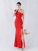 One Shoulder Split Beading Prom Dress