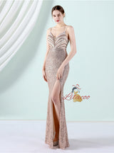 Burgundy Mermaid Sequins Spaghetti Straps Prom Dress