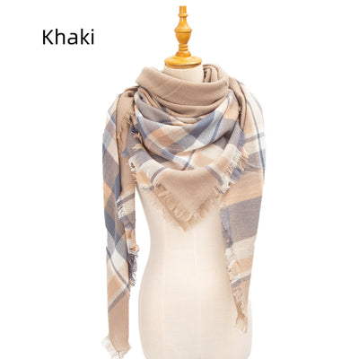 Wine Red Plaid Square Scarf