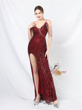 Spaghetti Straps Sequins Beading Porm Dress