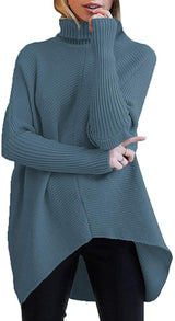 Long-sleeved Irregular Hem High-necked Sweater