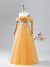 Orange Yellow Tulle Appliques Prom Dress