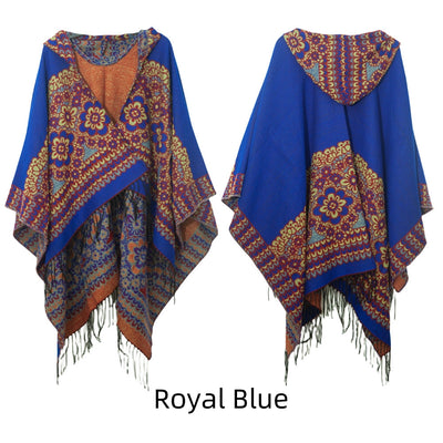 Ethnic Jacquard Hooded Cloak Shawl