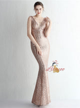 Mermaid Sequins V-neck Beading Prom Dress