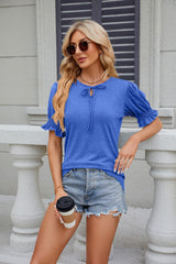 V-neck Lace-up Loose Short-sleeved T-shirt