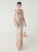 Mermaid Sequins Spaghetti Straps Beading Prom Dress