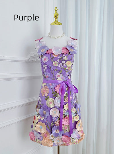 Flower Embroidered Suspender Dress