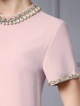 Blue Short Sleeve Crystal Mother Of The Bride Dress