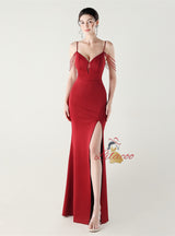 Mermaid Spaghetti Straps Beading Split Prom Dress
