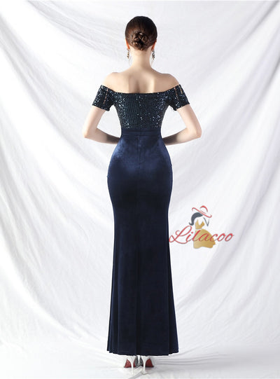 Mermaid Sequins Off the Shoulder Split Prom Dress