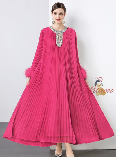 Heavy Hand-made Diamond Pleated Evening Dress