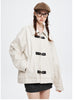 Button Lapel Long Sleeve Jacket PU Leather Coat