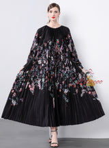 Pleated Print Oversized Pleated Dress