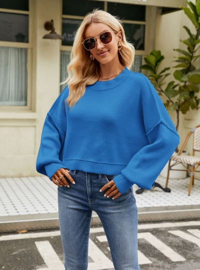 Loose Short Pullover Long Sleeve Round Neck Sweater