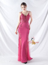 Mermaid Spaghetti Straps Appliques Prom Dress