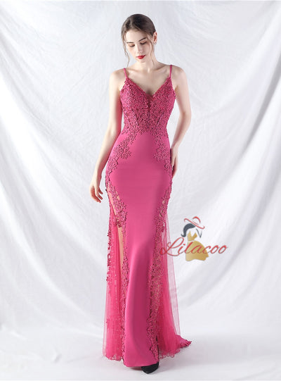 Mermaid Spaghetti Straps Appliques Prom Dress