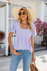 Solid Color Pleated Short Sleeve Loose T-shirt