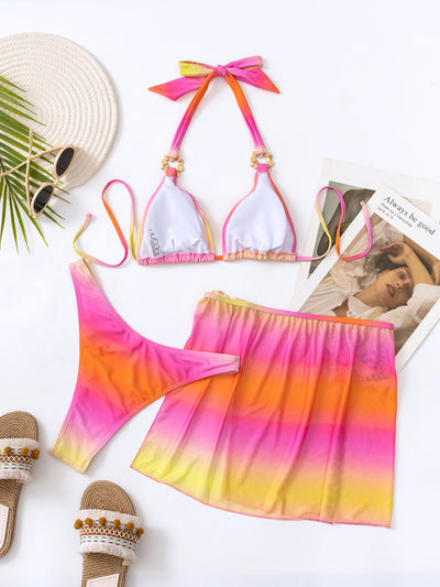 Sexy Gradient Printed Beach Bikini Three-piece Suit