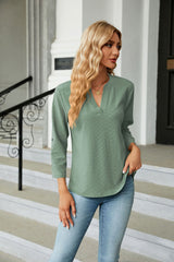 Solid Color V-neck Button Loose T-shirt