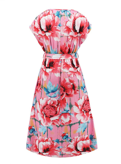 V-neck Bat Sleeve Printed Dress