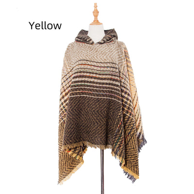 Polyester Gradient Hooded Cloak Shawl