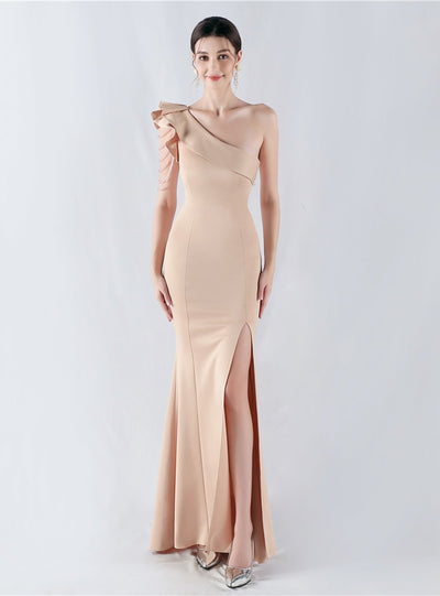 Mermaid One Shoulder Split Beading Prom Dress