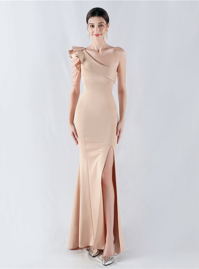 Mermaid One Shoulder Split Beading Prom Dress