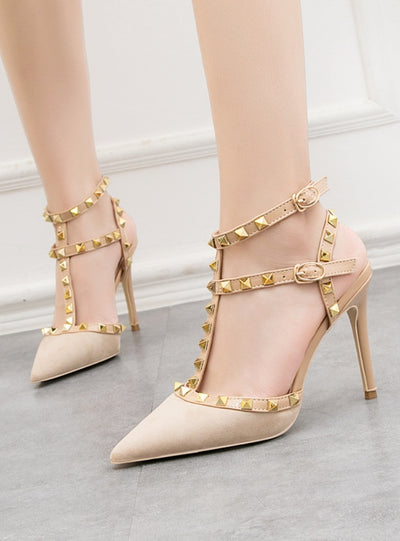 Stiletto Pointed Hollow Rivets Roman Sandals