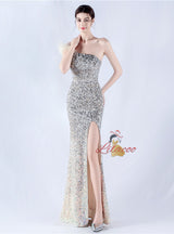 Sequins One Shoulder Split Prom Dress