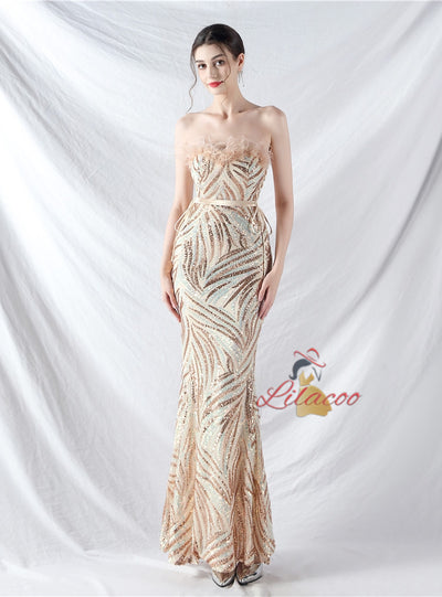 Spaghetti Straps Mermaid Sequins Prom Dress