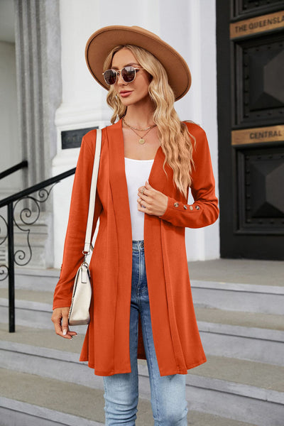 Solid Color Button Loose Long Sleeve Coat