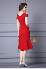 Burgundy V-neck Beading Mother Of The Bride Dress