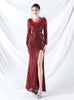 Long Sleeve Mermaid Sequins Split Prom Dress