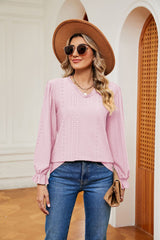 Lace V-neck Loose Long Sleeve T-shirt