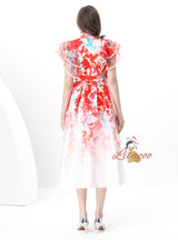 Lotus Leaf V-neck Slim Printed Long Dress