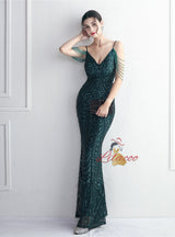 Sequins Mermaid Spaghetti Straps Beading Prom Dress