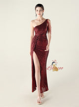 One Shoulder Mermaid Split Sequins Prom Dress